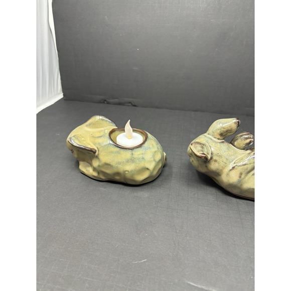 PartyLite Bunny Rabbit Terra Cotta Tea Light‎ Candle Holders Lot 2 Country Decor - Picture 5 of 9